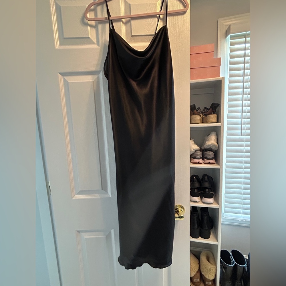 Bebe Elegant Silk Black Midi Dress